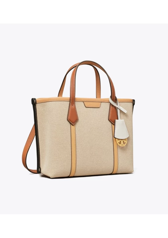 Tory Burch Small Perry Canvas Triple Compartment Tote Natural Women