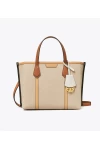 Tory Burch Small Perry Canvas Triple Compartment Tote Natural Women