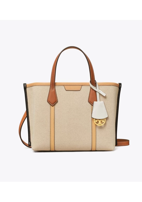 Tory Burch Small Perry Canvas Triple Compartment Tote Natural Women