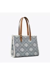 Tory Burch Small T Monogram Denim Tote Pearl Blue Women