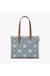 Tory Burch Small T Monogram Denim Tote Pearl Blue Women