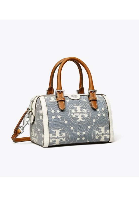 Tory Burch T Monogram Denim Petite Barrel Bag Pearl Blue Women