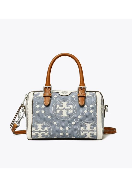 Tory Burch T Monogram Denim Petite Barrel Bag Pearl Blue Women