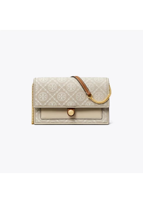 Tory Burch T Monogram Jacquard Chain Wallet Ivory Women