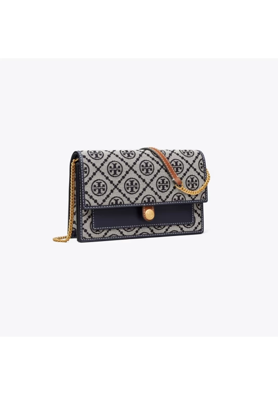 Tory Burch T Monogram Jacquard Chain Wallet Tory Navy Women