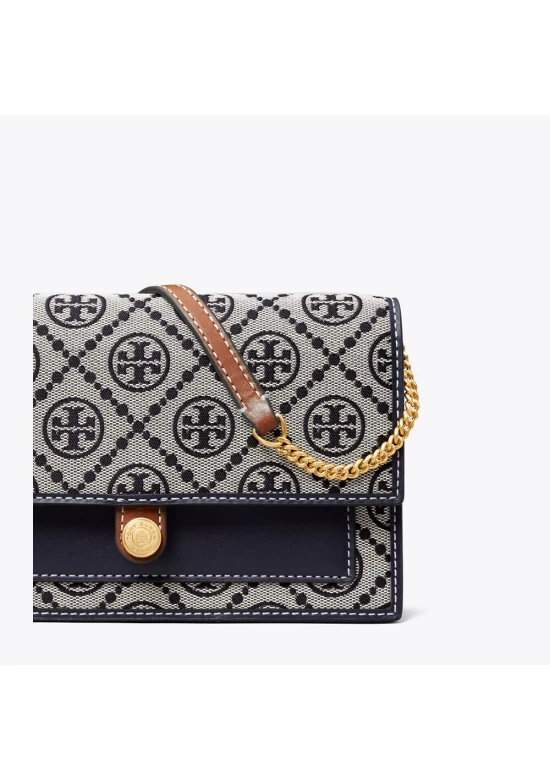 Tory Burch T Monogram Jacquard Chain Wallet Tory Navy Women