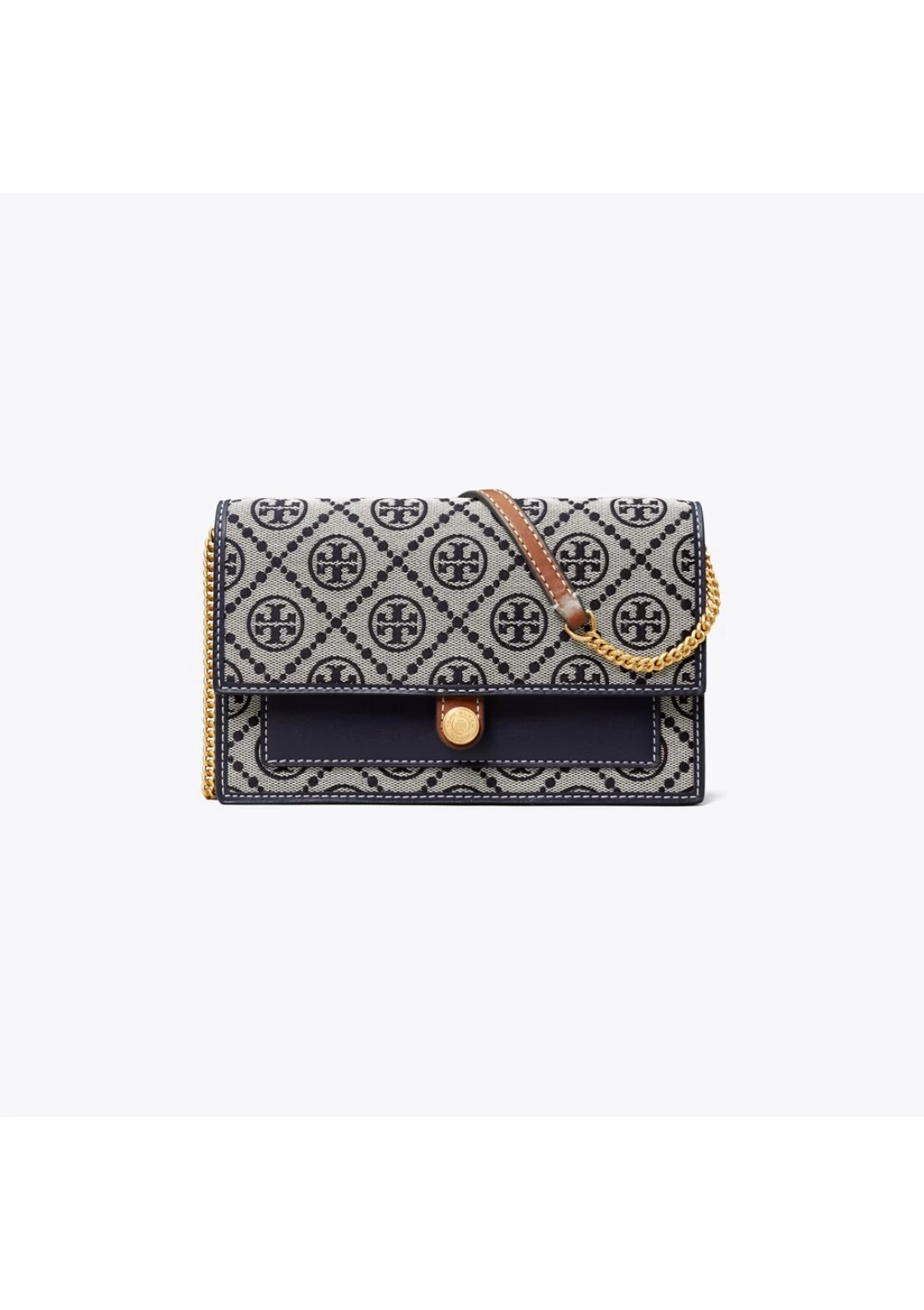 Tory Burch T Monogram Jacquard Chain Wallet Tory Navy Women