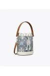 Tory Burch Mini T Monogram Denim Bucket Bag Pearl Blue Women