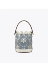 Tory Burch Mini T Monogram Denim Bucket Bag Pearl Blue Women