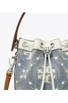 Tory Burch Mini T Monogram Denim Bucket Bag Pearl Blue Women