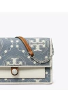 Tory Burch T Monogram Denim Chain Wallet Pearl Blue Women