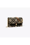 Tory Burch T Monogram Contrast Embossed Chain Wallet Black Women