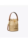 Tory Burch Mini T Monogram Perforated Leather Bucket Bag Almond Flour Women