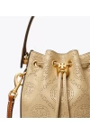 Tory Burch Mini T Monogram Perforated Leather Bucket Bag Almond Flour Women