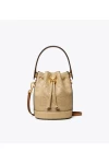 Tory Burch Mini T Monogram Perforated Leather Bucket Bag Almond Flour Women