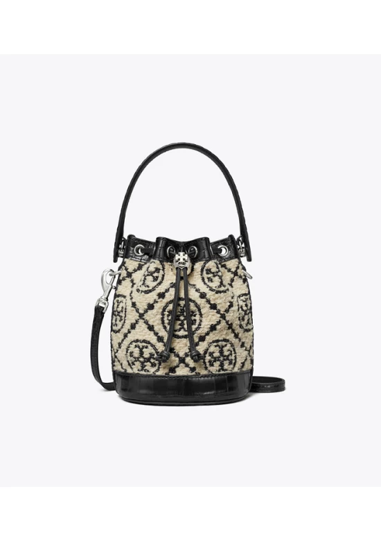 Tory Burch T Monogram Bouclé Mini Bucket Bag Black Women