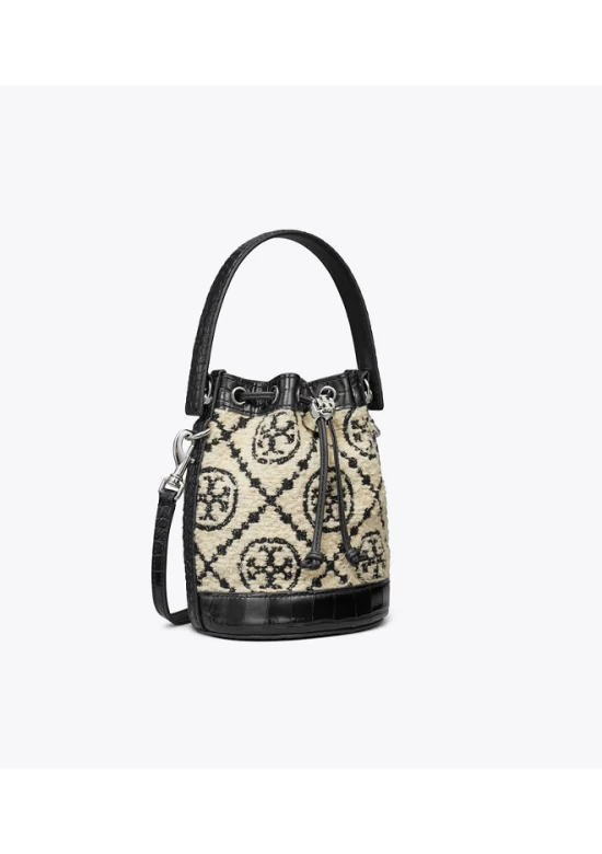 Tory Burch T Monogram Bouclé Mini Bucket Bag Black Women