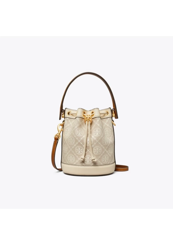 Tory Burch Mini T Monogram Bucket Bag Natural Women