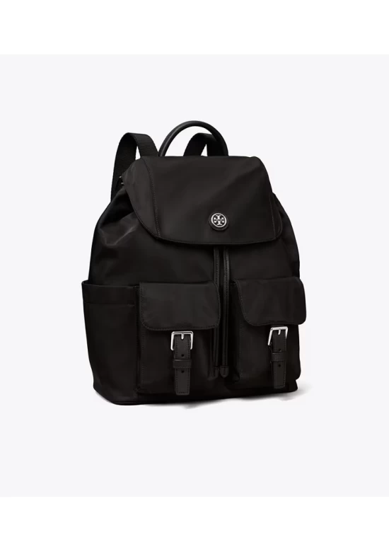 Tory Burch Nylon Flap Backpack Black Women