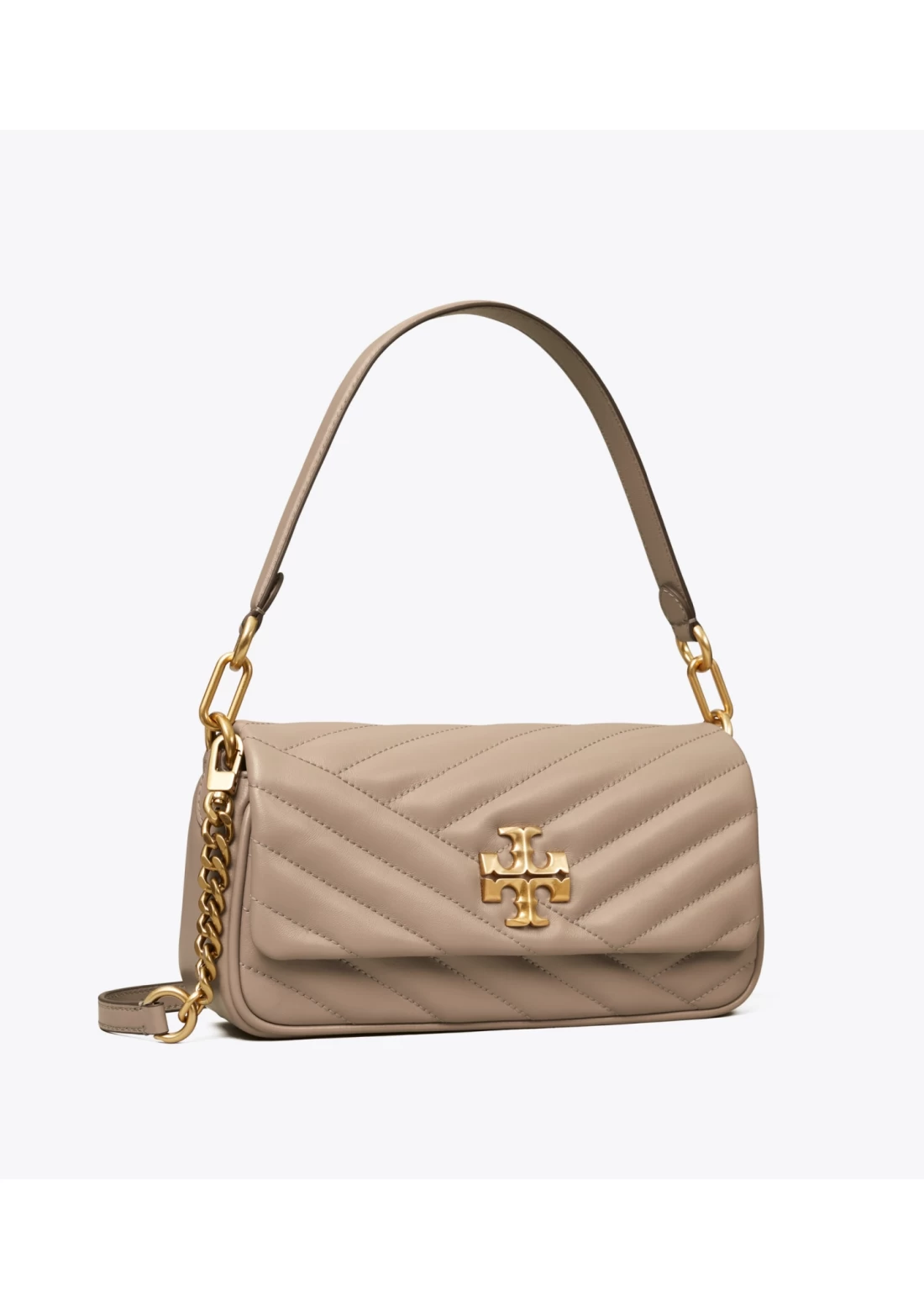 Tory Burch Small Kira Chevron Flap Shoulder Bag Gray Heron Women